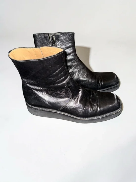 Jil Sander Black Leather Square Toe Platform Ankle Boots 39 - Picture 7 of 9